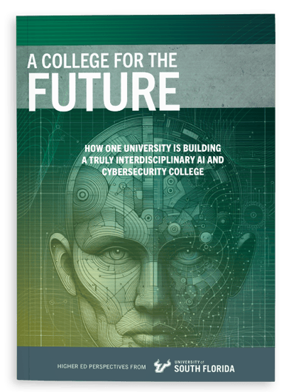 Closed case study with title "A College for the Future" and illustration of a futuristic blueprint of a human face